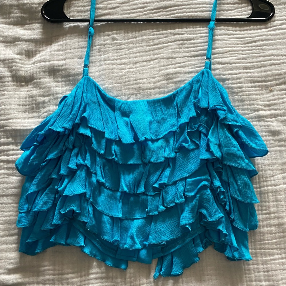 Blue Ruffle Tank Top - Picture 2 of 3